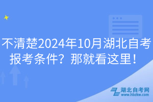 不清楚2024年10月湖北自考报考条件？那就看这里！