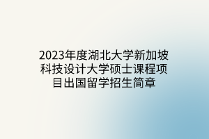 2023年度湖北大学新加坡科技设计大学硕士课程项目出国留学招生简章