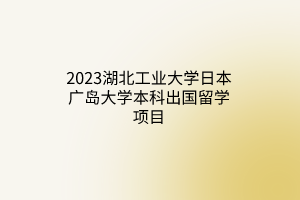 2023湖北工业大学日本广岛大学本科出国留学项目