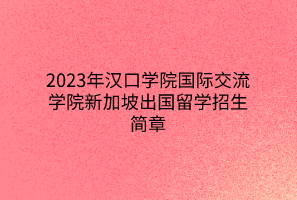 2023年汉口学院国际交流学院新加坡出国留学招生简章