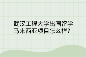 武汉工程大学出国留学马来西亚项目怎么样？