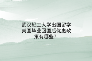 武汉轻工大学出国留学美国毕业回国后优惠政策有哪些？