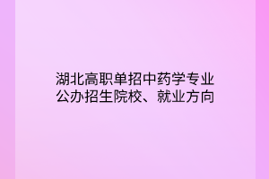 湖北高职单招中药学专业公办招生院校、就业方向