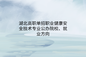 湖北高职单招职业健康安全技术专业公办院校、就业方向