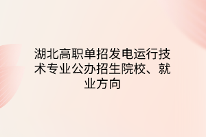 湖北高职单招发电运行技术专业公办招生院校、就业方向