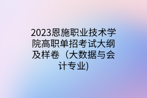 2023恩施职业技术学院高职单招考试大纲及样卷（大数据与会计专业)