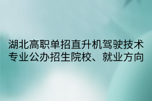 湖北高职单招直升机驾驶技术专业公办招生院校、就业方向