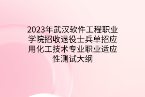 2023年武汉软件工程职业学院招收退役士兵单招应用化工技术专业职业适应性测试大纲