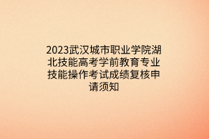 2023武漢城市職業學院湖北技能高考學前教育專業技能操作考試成績複核