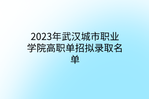 2023年武汉城市职业学院高职单招拟录取名单