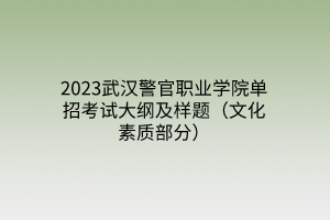 2023武汉警官职业学院单招考试大纲及样题（文化素质部分）