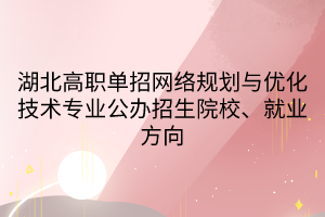 湖北高职单招网络规划与优化技术专业公办招生院校、就业方向