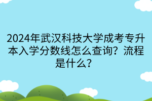 2024年武汉科技大学成考专升本入学分数线怎么查询？流程是什么？