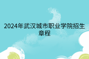 2024年武汉城市职业学院招生章程