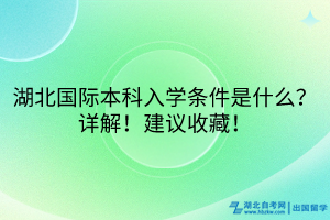 湖北国际本科入学条件是什么？详解！建议收藏！