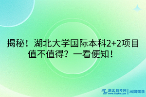 揭秘！湖北大学国际本科2+2项目值不值得？一看便知！