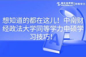 想知道的都在这儿！中南财经政法大学同等学力申硕学习技巧！