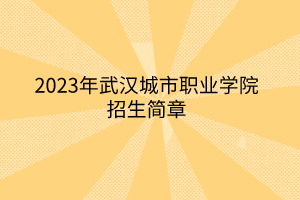 2023年武汉城市职业学院​招生简章