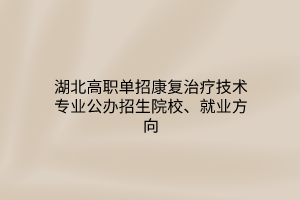 湖北高职单招康复治疗技术专业公办招生院校、就业方向