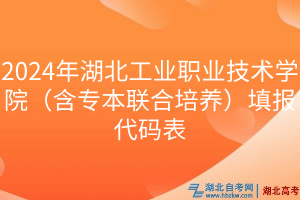 2024年湖北工业职业技术学院（含专本联合培养）填报代码表