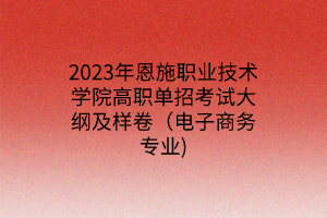 2023年恩施职业技术学院高职单招考试大纲及样卷（电子商务专业)