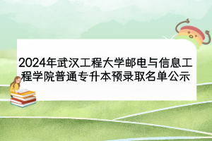 2024年武汉工程大学邮电与信息工程学院普通专升本预录取名单公示