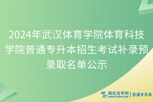 2024年武汉体育学院体育科技学院普通专升本招生考试补录预录取名单公示