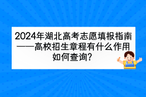 2024年湖北高考高校招生章程有什么作用，如何查询？