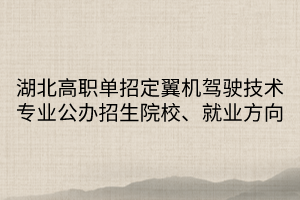 湖北高职单招定翼机驾驶技术专业公办招生院校、就业方向