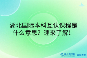 湖北国际本科互认课程什么意思？速来了解！