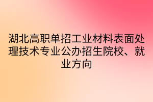 湖北高职单招工业材料表面处理技术专业公办招生院校、就业方向