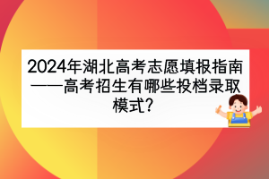 2024年湖北高考招生有哪些投档录取模式？