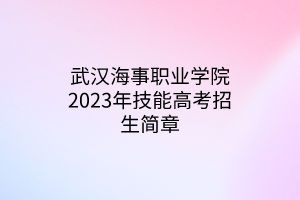 武汉海事职业学院2023年技能高考招生简章