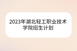 2023年湖北轻工职业技术学院招生计划