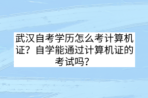 武汉自考学历怎么考计算机证？自学能通过计算机证的考试吗？