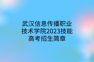 武汉信息传播职业技术学院2023技能高考招生简章