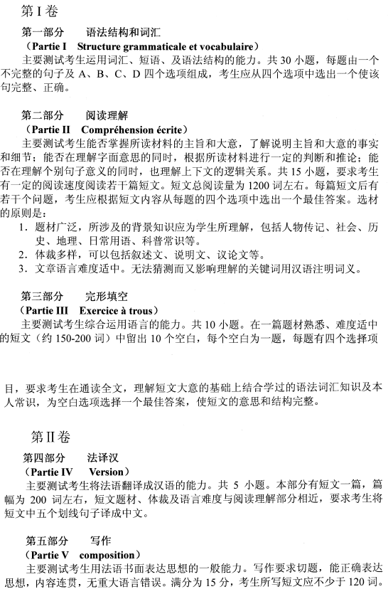 湖北成人学位法语考试大纲