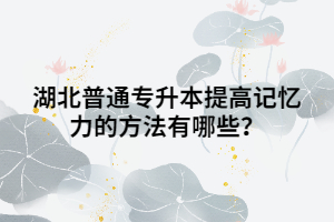 湖北普通专升本提高记忆力的方法有哪些