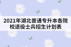 2021年湖北普通专升本各院校退役士兵招生计划表