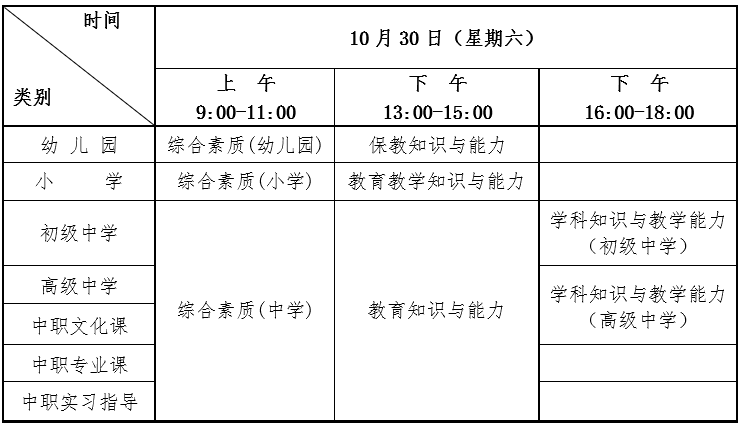 2021年下半年湖北中小学教师资格考试笔试时间安排