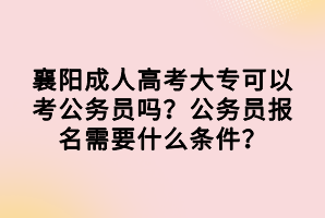 襄阳成人高考大专可以考公务员吗？公务员报名需要什么条件？